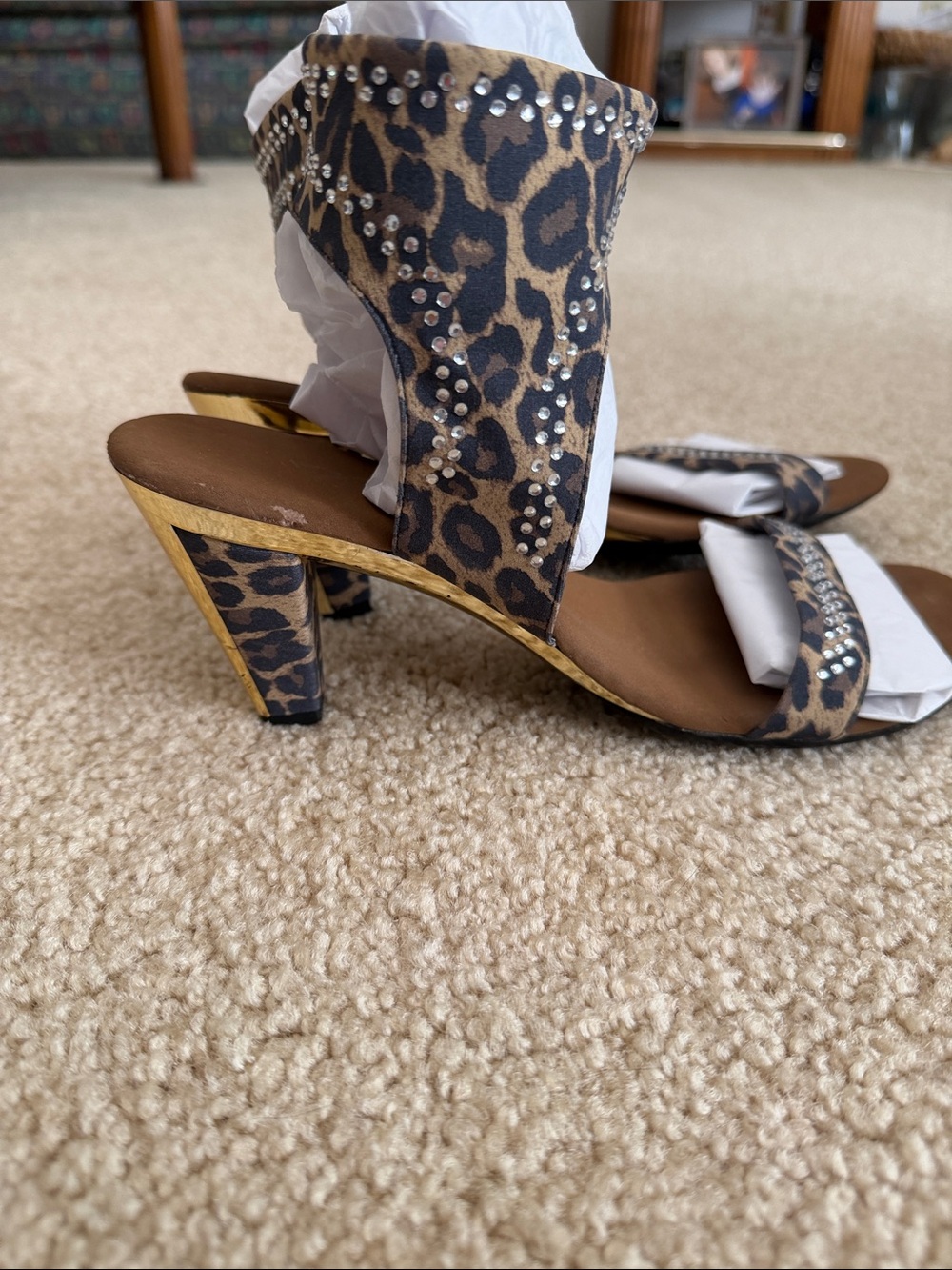 Onex Leopard Print Dance Shoes with Stud Detail - Brown and Gold - Picture 3 of 6